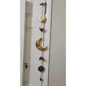 Gold Tone Hammered Metal Celestial Moon Phases Wind Chime Wall Hanging Garland